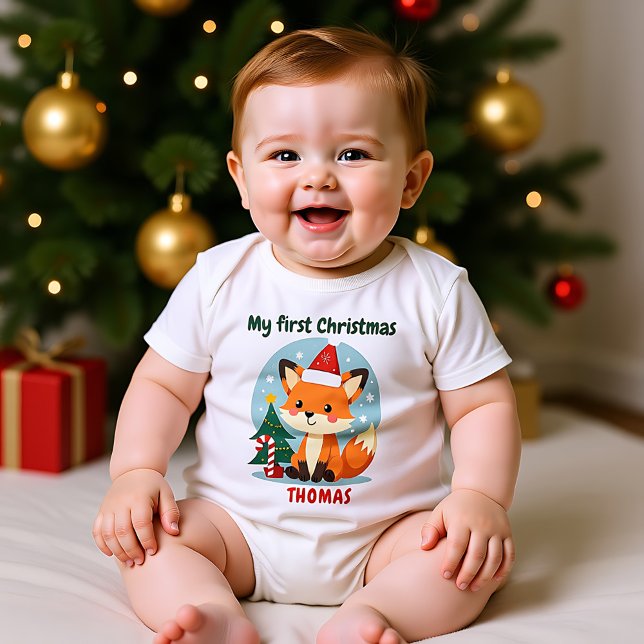 🎄1st Christmas, custom text, Candy Cane Cub Baby Bodysuit (1st Christmas, custom text, Candy Cane Cub Baby Bodysuit)
