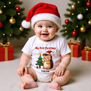 🎄1st Christmas, custom text, Holly Jolly Hedge Baby Bodysuit