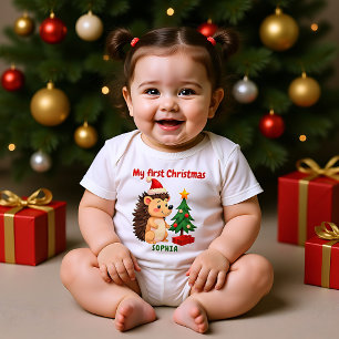 🎄1st Christmas, custom text, Prickle Me Festive Baby Bodysuit
