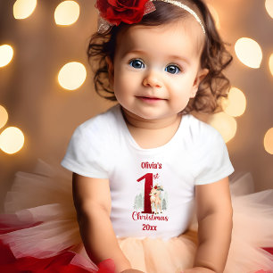 1st Christmas Cute Deer Forest Name Girl Baby T-Shirt