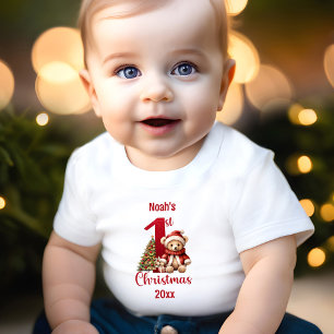 1st Christmas Cute Teddy Bear Christmas Tree Baby T-Shirt