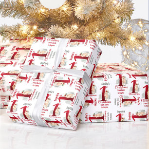 1st Christmas Deer Name Baby Girl Red Number One Wrapping Paper
