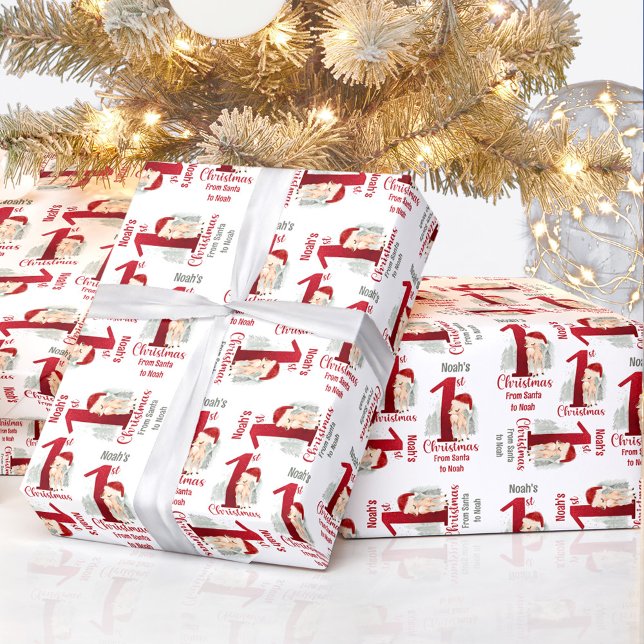 1st Christmas Deer Name Santa Hat Red Number One Wrapping Paper (1st Christmas Deer Name Santa Hat Red Number One Wrapping Paper)