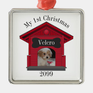 1st Christmas Dog Upload Photo Dog House w Bone Metal Tree Decoration
