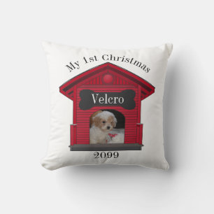 1st Christmas Dog Upload Photo Dog House w Bone Sq Cushion
