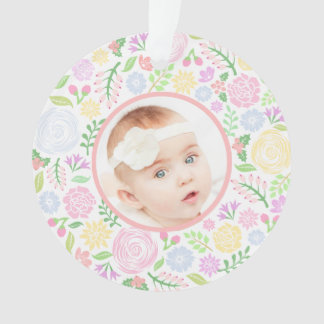 1st Christmas Floral Pastel Ornament, Reversed Ornament