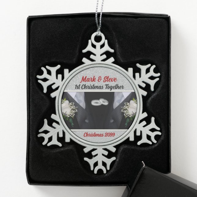 1st Christmas Gay Marriage  Snowflake Pewter Christmas Ornament (Box)