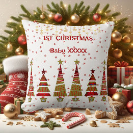 1st Christmas Gold Ornament Tree Snowflakes Baby Cushion