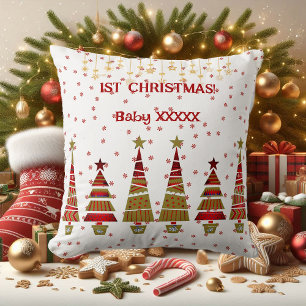 1st Christmas Gold Ornament Tree Snowflakes Baby Cushion