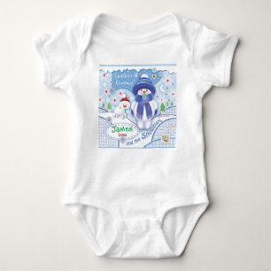 1st Christmas, Grandson. Cute Snowbie Baby Bodysuit