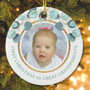 1st Christmas Great Grandparents Eucalyptus Photo Ceramic Tree Decoration