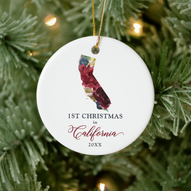 1st Christmas in California Personalised Moving Ceramic Tree Decoration (Tree)