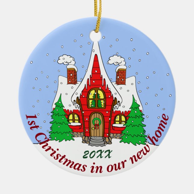 1st Christmas in New Home Ceramic Tree Decoration (Front)