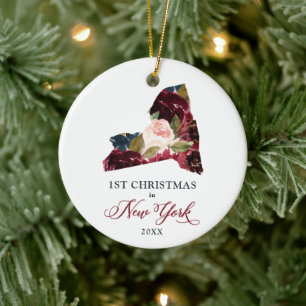 1st Christmas In New York Personalised NYC State Ceramic Tree Decoration