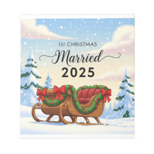 1st Christmas Married 2025   Cute Snowy Sleigh New Notepad