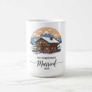 1st Christmas Married 2025 Rustic Cabin Ornament Coffee Mug