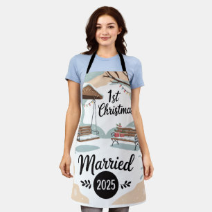 1st Christmas Married 2025 Rustic Winter Scene Apron