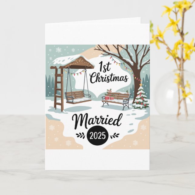 1st Christmas Married 2025 | Rustic Winter Scene  Card (Yellow Flower)