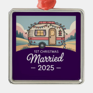 1st Christmas Married 2025   Vintage Camper RV  Metal Tree Decoration