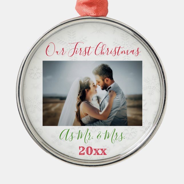 1st Christmas Married Couple Photo Metal Ornament (Front)