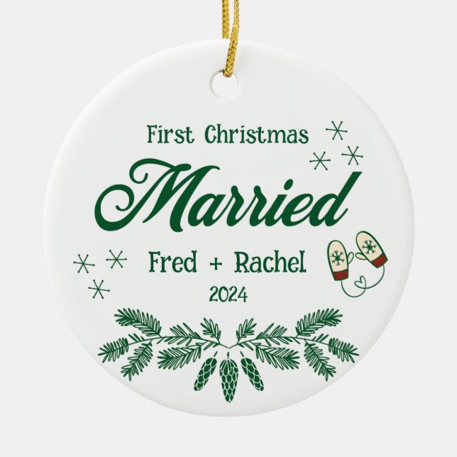 1st Christmas Married Custom Newlyweds Keepsake Ceramic Tree Decoration (Front)
