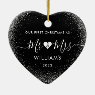 1st Christmas Married Mr Mrs Simple Heart Photo Ceramic Tree Decoration