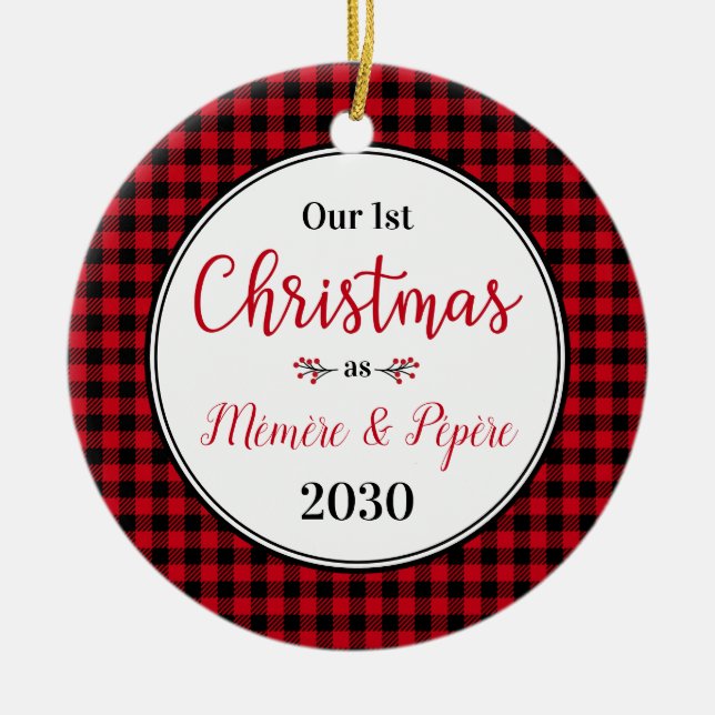 1st Christmas Memere Pepere Photo Ceramic Tree Decoration (Front)