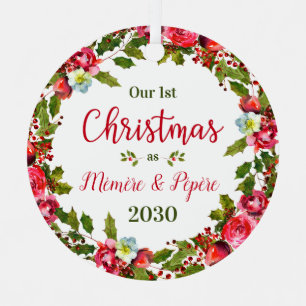 1st Christmas Mémère Pépère Photo Metal Tree Decoration