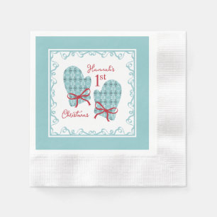 1st Christmas Mittens Red Bow Holiday Napkin