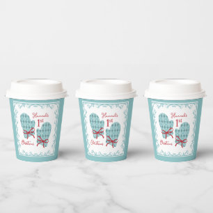 1st Christmas Mittens Red Bow Holiday Paper Cups