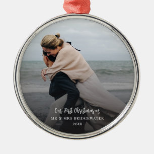 1st Christmas Mr and Mrs Newlywed Photo Holidays Metal Tree Decoration