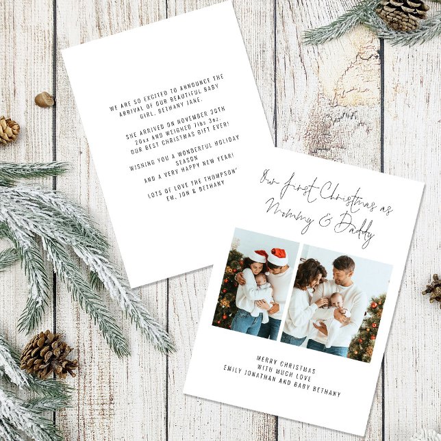 1st Christmas Mummy Daddy 2 Photos Birth Announce Holiday Card (Creator Uploaded)