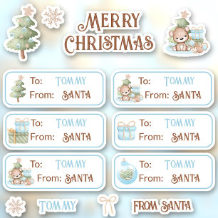 1st Christmas Name Blue Labels Kiss Cut Stickers