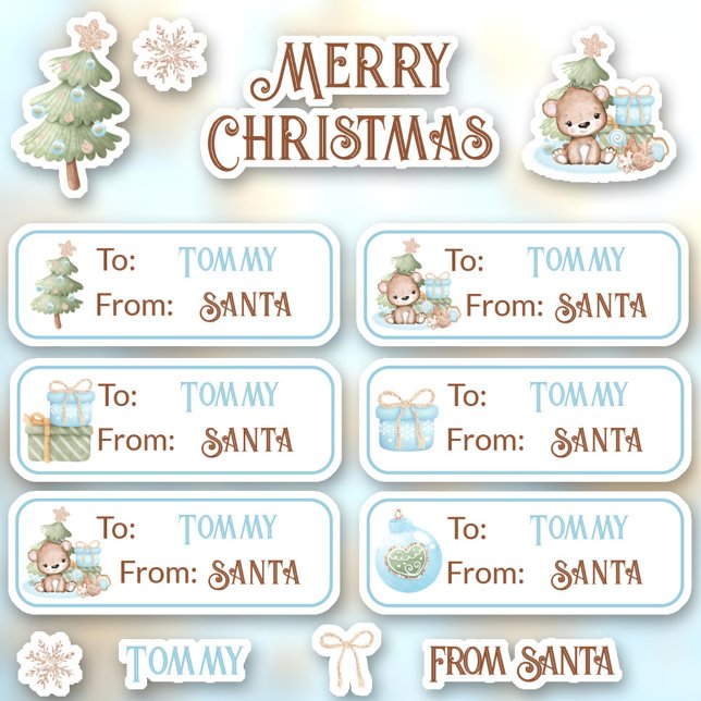 1st Christmas Name Blue Labels Kiss Cut Stickers (1st Christmas Name Blue Labels Kiss Cut Stickers)