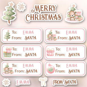 1st Christmas Name Pink Labels Kiss Cut Stickers