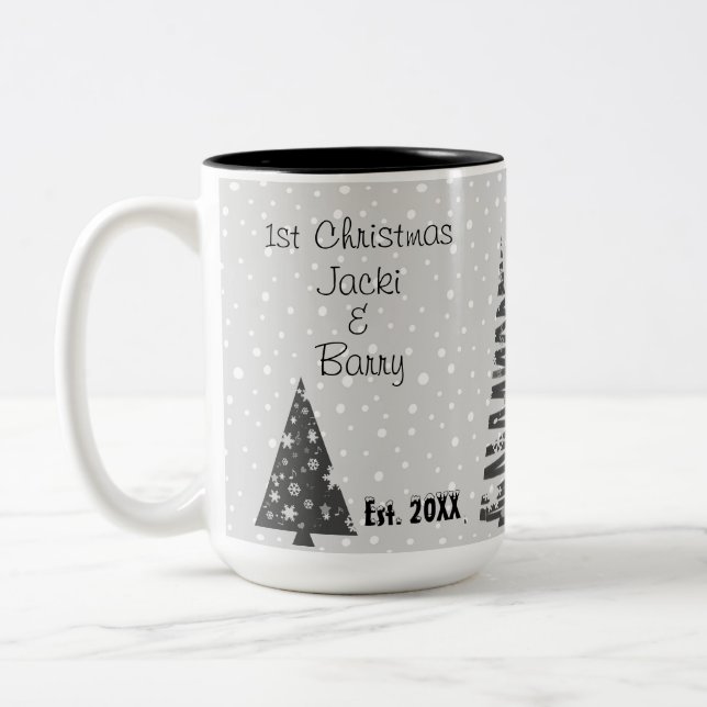 1st Christmas Newlyweds Festive Christmas Trees Two-Tone Coffee Mug (Left)