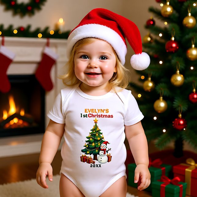 1st Christmas, own text, Frosty & Fir Delight Baby Bodysuit (1st Christmas, own text, Frosty & Fir Delight Baby Bodysuit)
