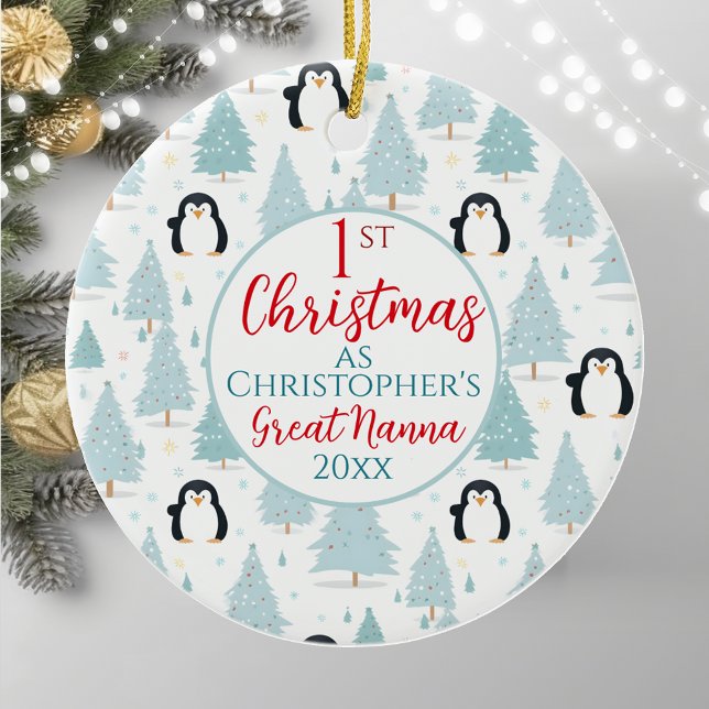 1st Christmas Penguin Great Nanna Blue Ceramic Tree Decoration (Creator Uploaded)
