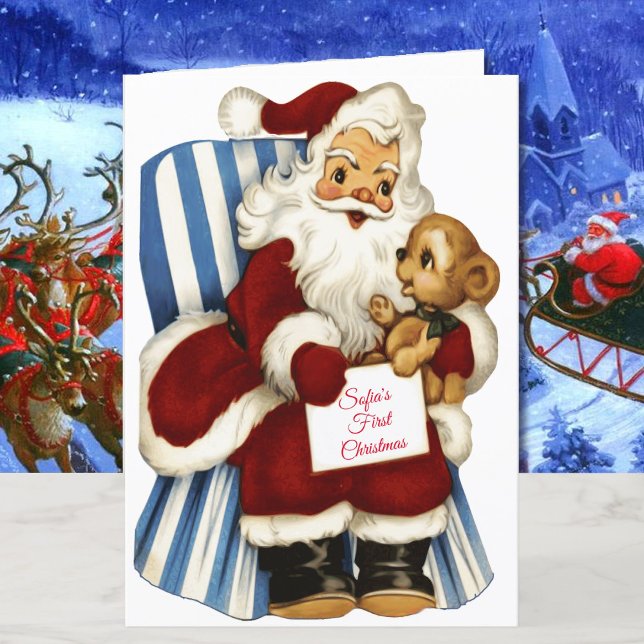 1st Christmas Personalise Baby's Name Santa Claus Holiday Card (Creator Uploaded)