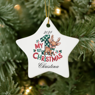 1st Christmas Personalised Star Ceramic Tree Decoration