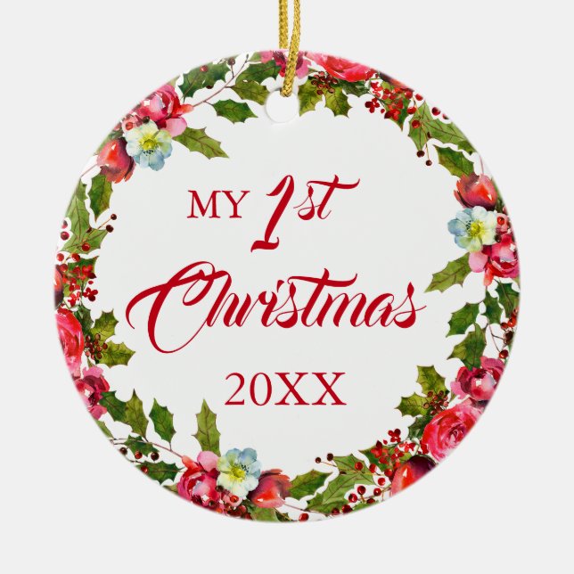 1st Christmas Photo Ceramic Tree Decoration (Front)