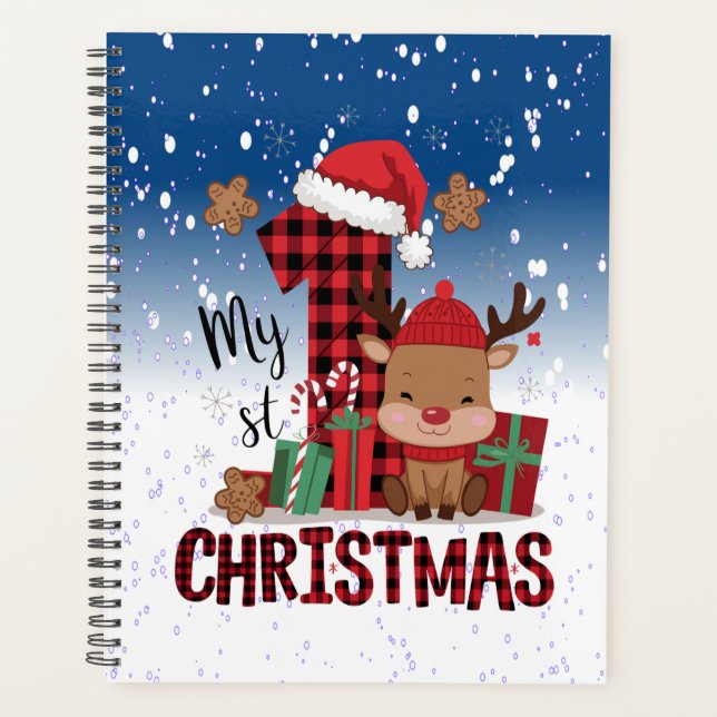 1st Christmas Santa Hat White Snow Baby Reindeer Planner (Front)