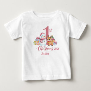 1st Christmas t-shirt Pink Personalise