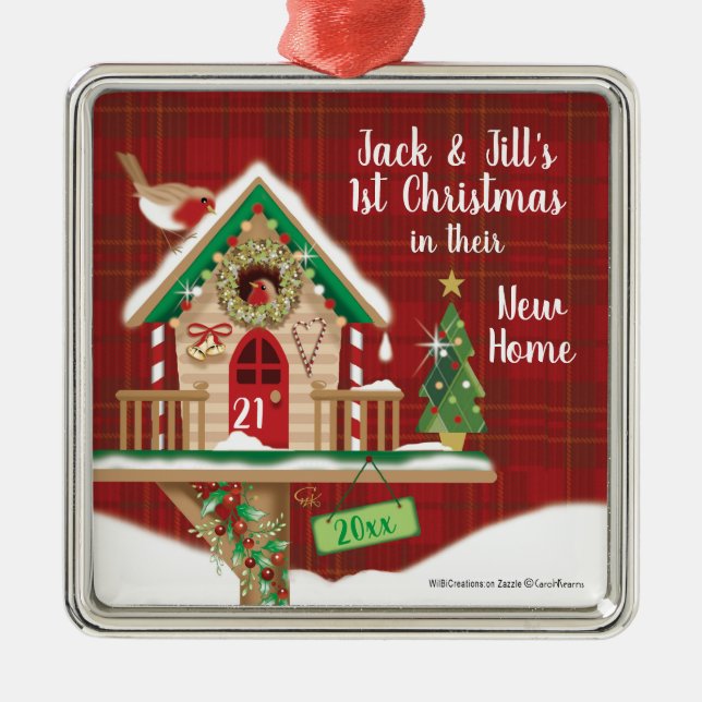 1st Christmas, Their New Home, Birdhouse Metal Tree Decoration (Front)