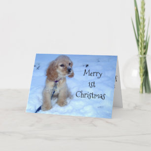 "1st" CHRISTMAS TO BABY-SNOWBOUND PUP SENDS "LOVE" Holiday Card