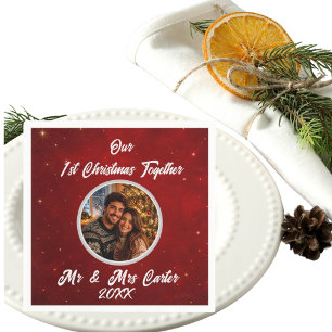 1st Christmas Together Couple Name Year Photo Napkin