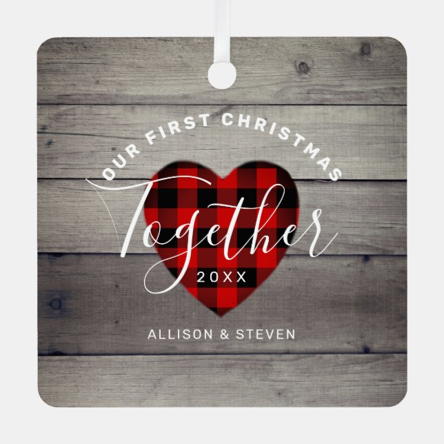 1st Christmas Together Couples Rustic Personalised Metal Tree Decoration (Front)