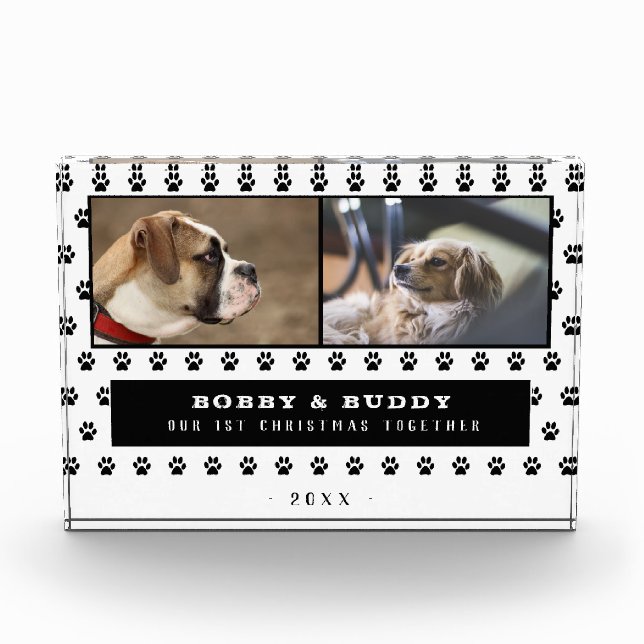 1st Christmas Together Two Dog Paw 2 Photo Block (Front)
