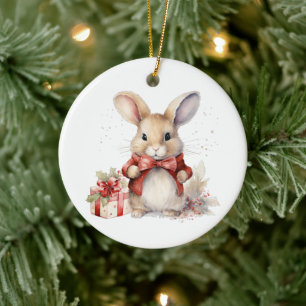 1st Christmas Whimsical Cute Bunny Customised Ceramic Tree Decoration