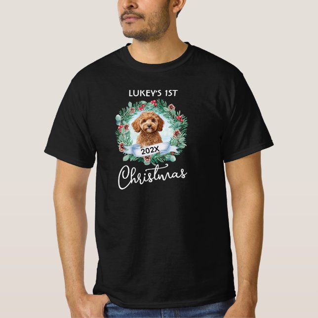 1st Christmas Wreath Cavoodle Cavapoo Cavadoodle T-Shirt (Front)